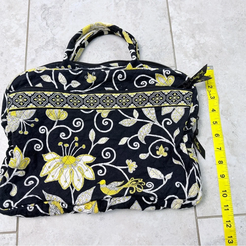 Vera Bradley Yellow Bird Black Floral Quilted Laptop Travel Tote Bag Carry